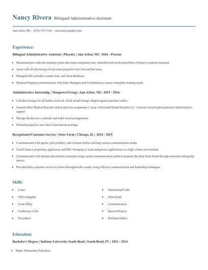 Bilingual Administrative Assistant Resume