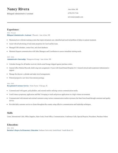 Bilingual Administrative Assistant Resume