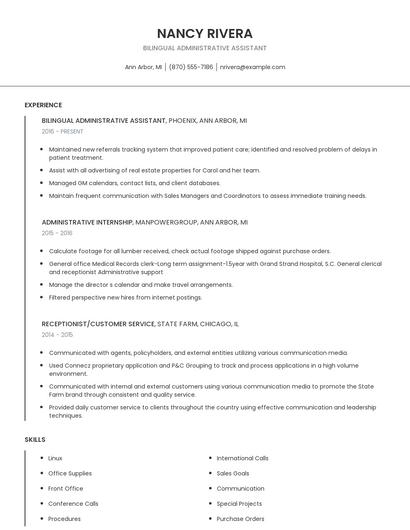 Bilingual Administrative Assistant Resume