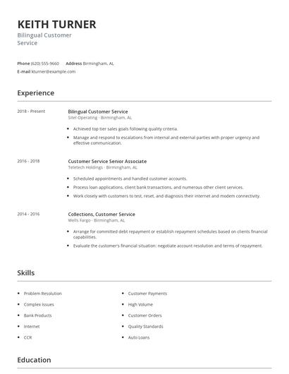 Bilingual Customer Service Resume
