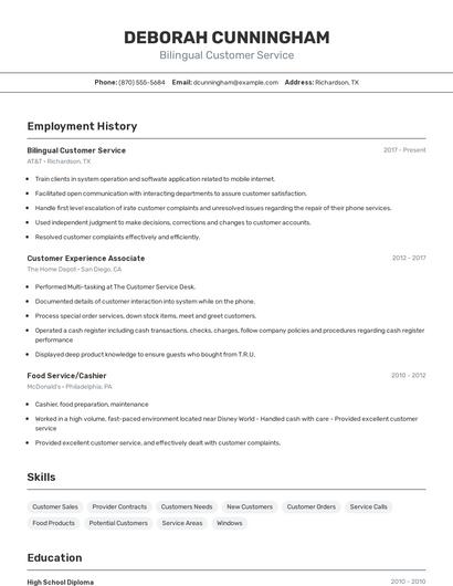Bilingual Customer Service Resume