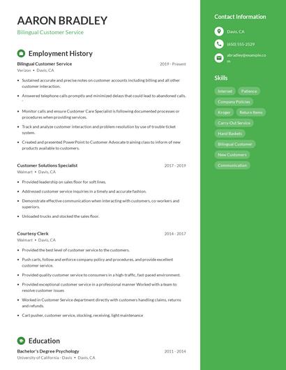 Bilingual Customer Service Resume