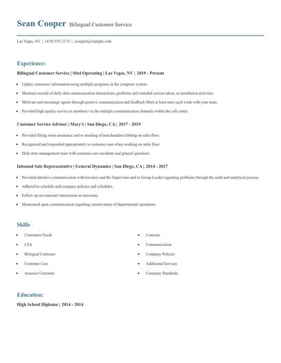 Bilingual Customer Service Resume