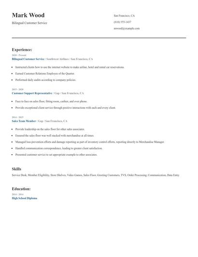 Bilingual Customer Service Resume