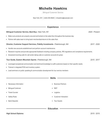 Bilingual Customer Service Resume
