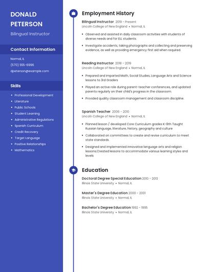 Bilingual Instructor Resume