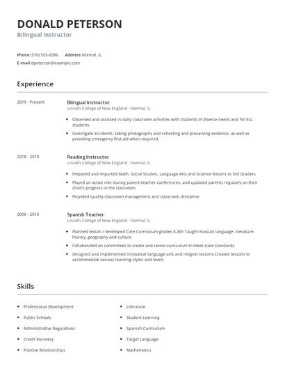 Bilingual Instructor Resume