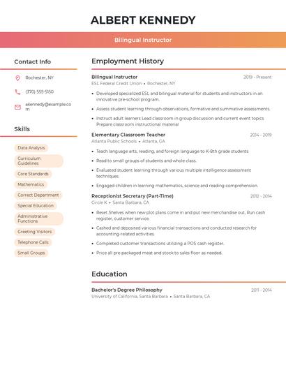 Bilingual Instructor Resume