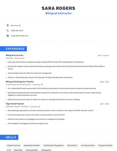 Bilingual Instructor Resume