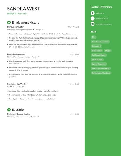 Bilingual Instructor Resume