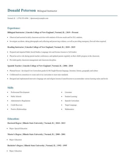 Bilingual Instructor Resume