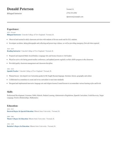 Bilingual Instructor Resume