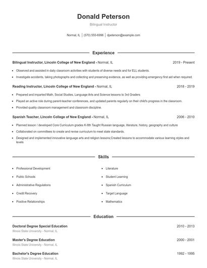 Bilingual Instructor Resume