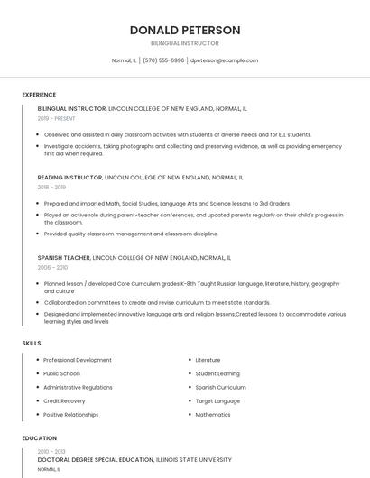 Bilingual Instructor Resume