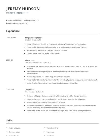 Bilingual Interpreter Resume