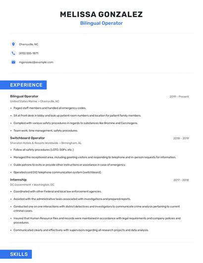 Bilingual Operator Resume