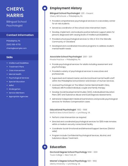 Bilingual School Psychologist Resume