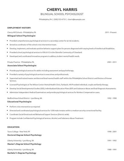 Bilingual School Psychologist Resume