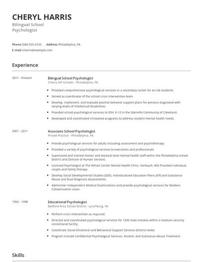 Bilingual School Psychologist Resume