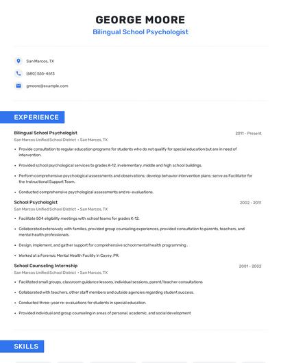 Bilingual School Psychologist Resume