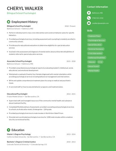 Bilingual School Psychologist Resume
