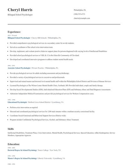Bilingual School Psychologist Resume