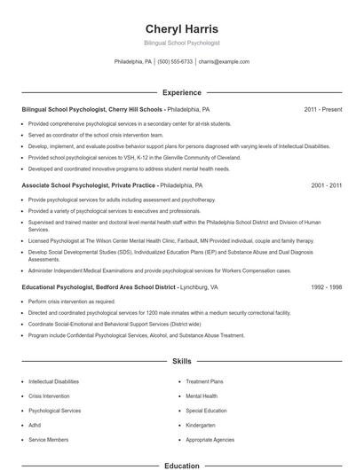 Bilingual School Psychologist Resume