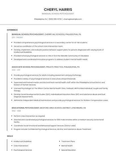 Bilingual School Psychologist Resume
