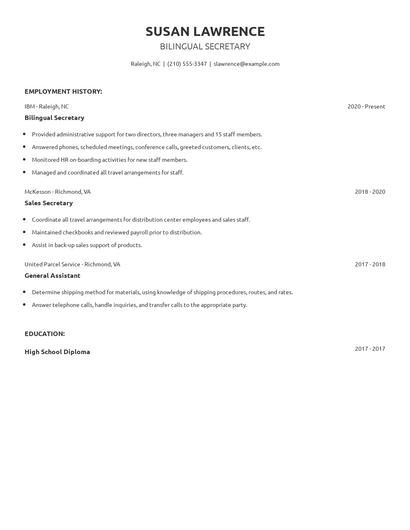 Bilingual Secretary Resume