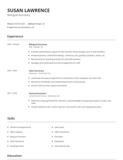 Bilingual Secretary Resume