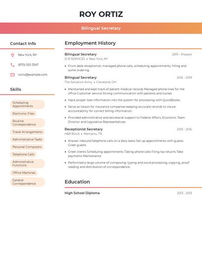 Bilingual Secretary Resume
