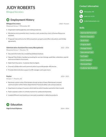 Bilingual Secretary Resume