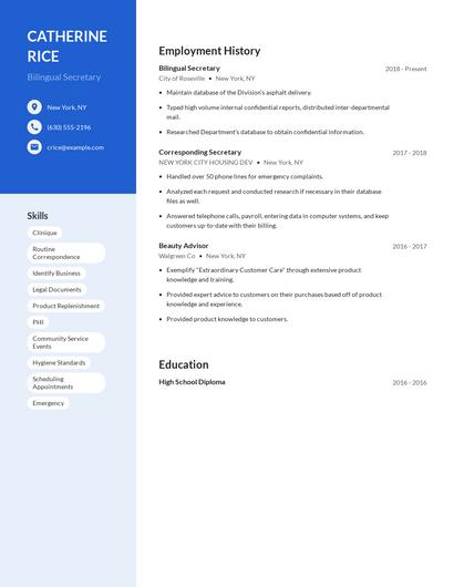 Bilingual Secretary Resume