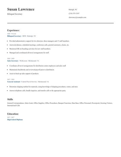 Bilingual Secretary Resume