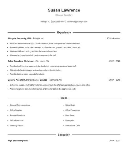 Bilingual Secretary Resume