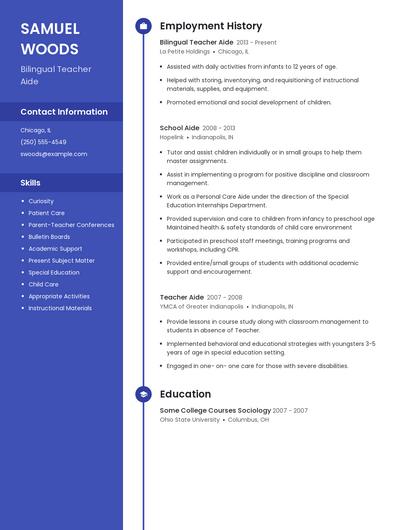 Bilingual Teacher Aide Resume