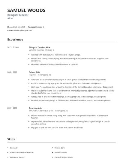 Bilingual Teacher Aide Resume