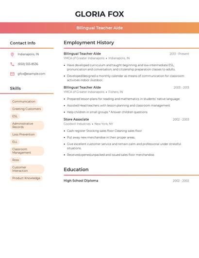 Bilingual Teacher Aide Resume