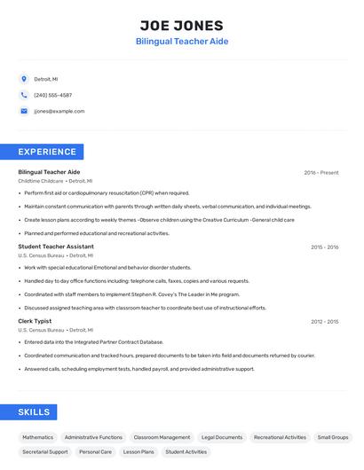 Bilingual Teacher Aide Resume