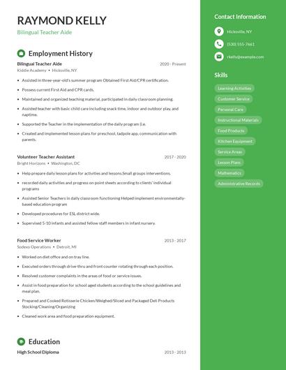 Bilingual Teacher Aide Resume