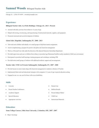 Bilingual Teacher Aide Resume