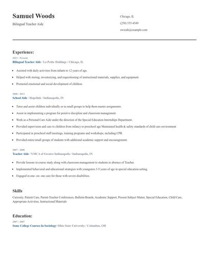 Bilingual Teacher Aide Resume