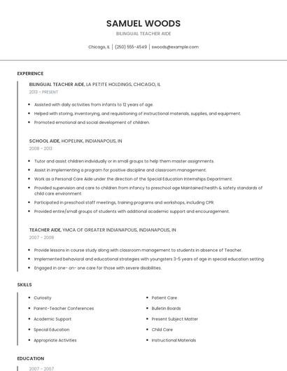 Bilingual Teacher Aide Resume