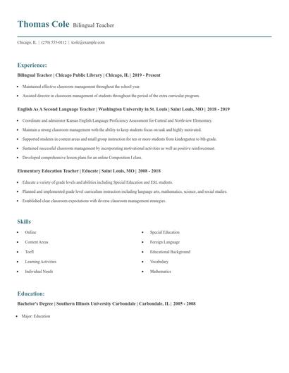 Bilingual Teacher Resume