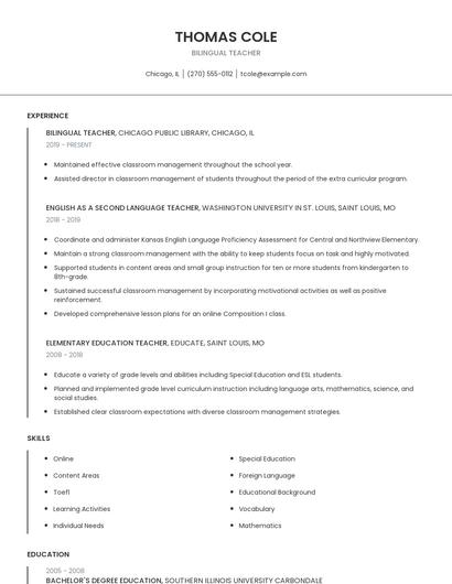 Bilingual Teacher Resume