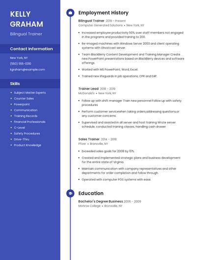 Bilingual Trainer Resume