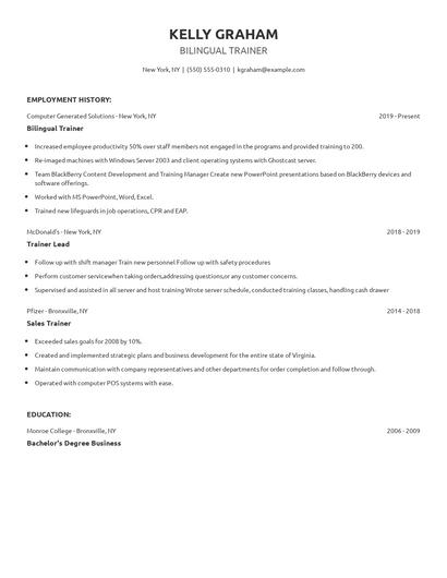 Bilingual Trainer Resume