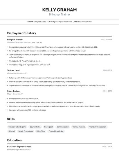 Bilingual Trainer Resume