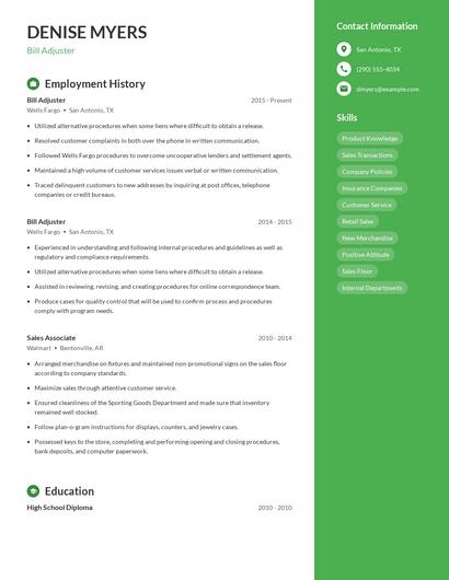Bill Adjuster Resume