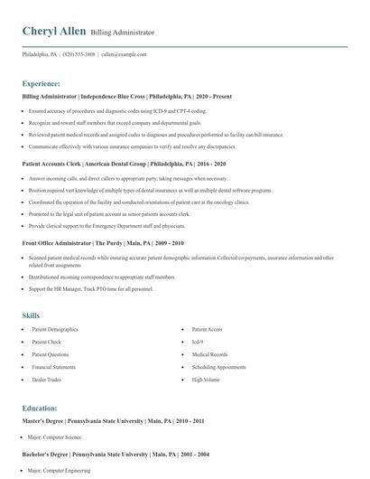 Billing Administrator Resume